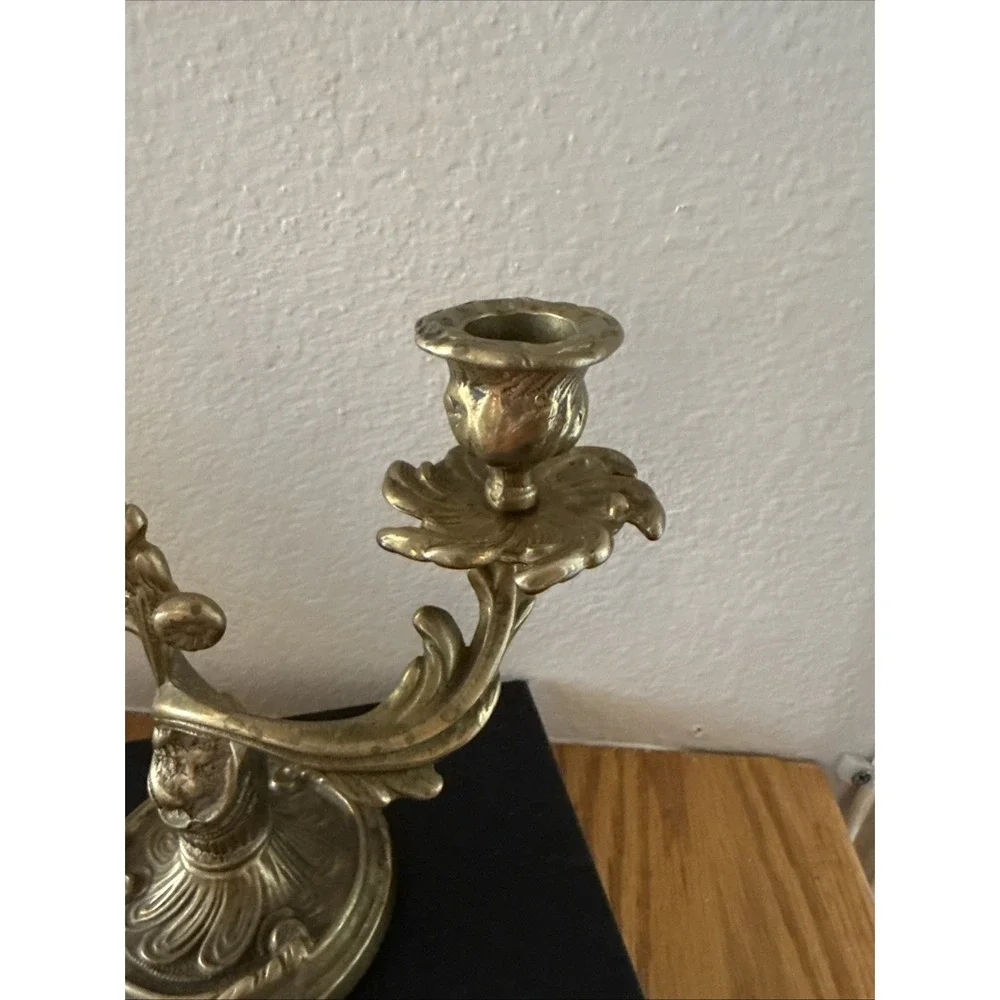 Vintage Solid Brass European French Louis XV Style 2-Arm Candelabra